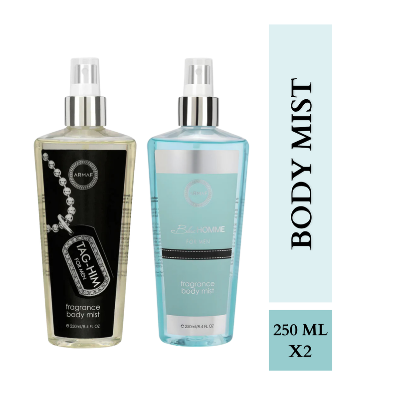Armaf Tag Him & Blue Homme Fragrance Body Mist for Men - 250ML Each (Pack of 2)