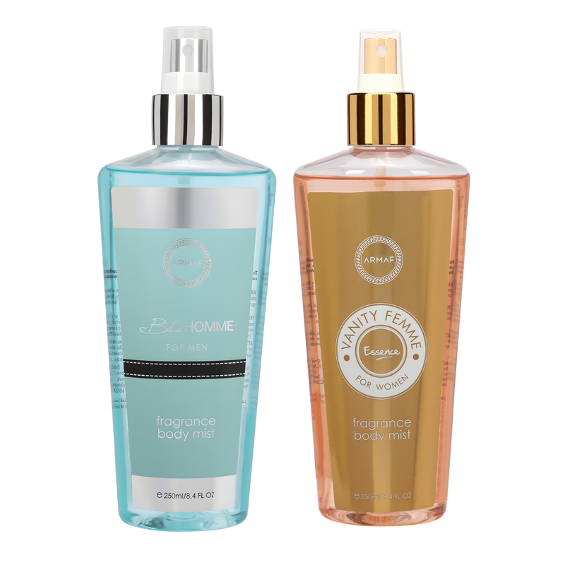 Armaf Blue Homme & Vanity Femme Essence Fragrance Body Mist for Men & Women - 250ML Each (Pack of 2)