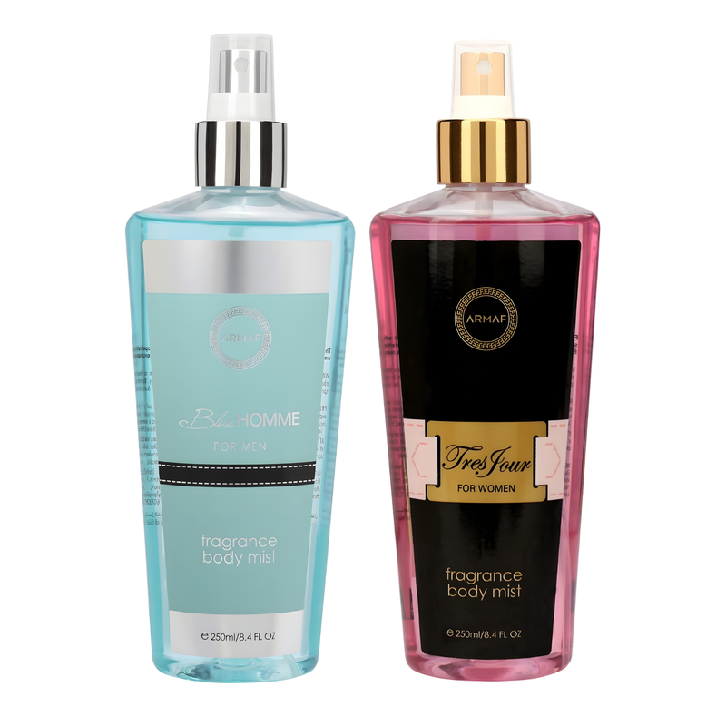 Armaf Blue Homme & Tres Jour Fragrance Body Mist for Men & Women - 250ML Each (Pack of 2)