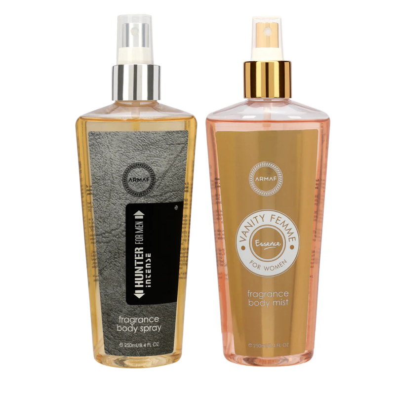 Armaf Hunter Intense & Vanity Femme Essence Fragrance Body Mist for Men & Women - 250ML Each (Pack of 2)