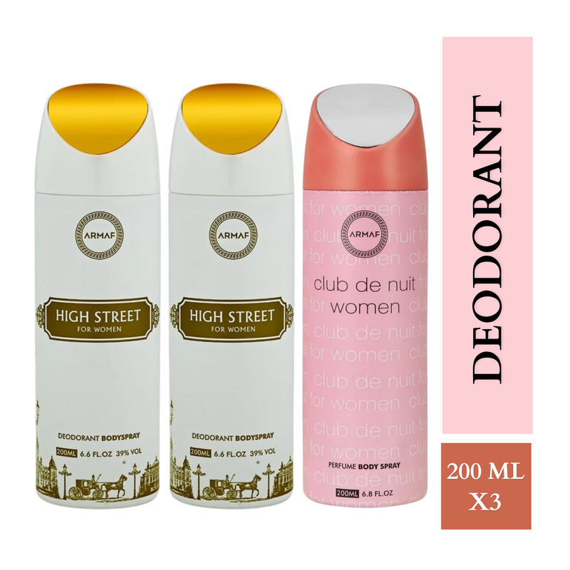 Armaf High Street & Club De Nuit Women Deodorants for Women - 200ML Each (Pack of 3)