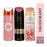 Armaf Vanity Femme Essence & Tres Jour & Momento Fleur  Women Deodorants - 200ML Each (Pack of 3)