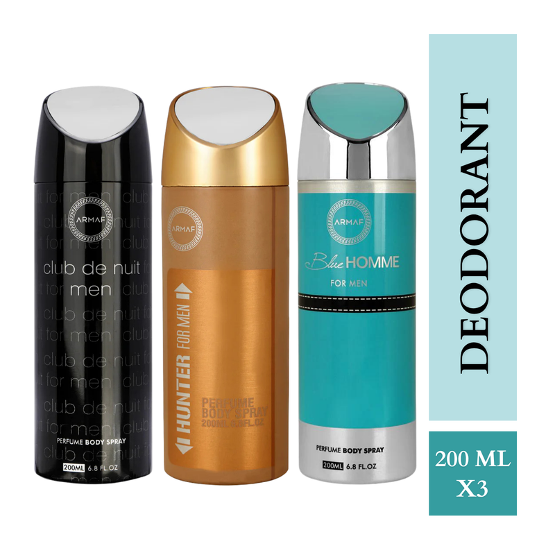 Armaf Club De Nuit & Hunter & Blue Homme Deodorants for Men - 200ML Each (Pack of 3)
