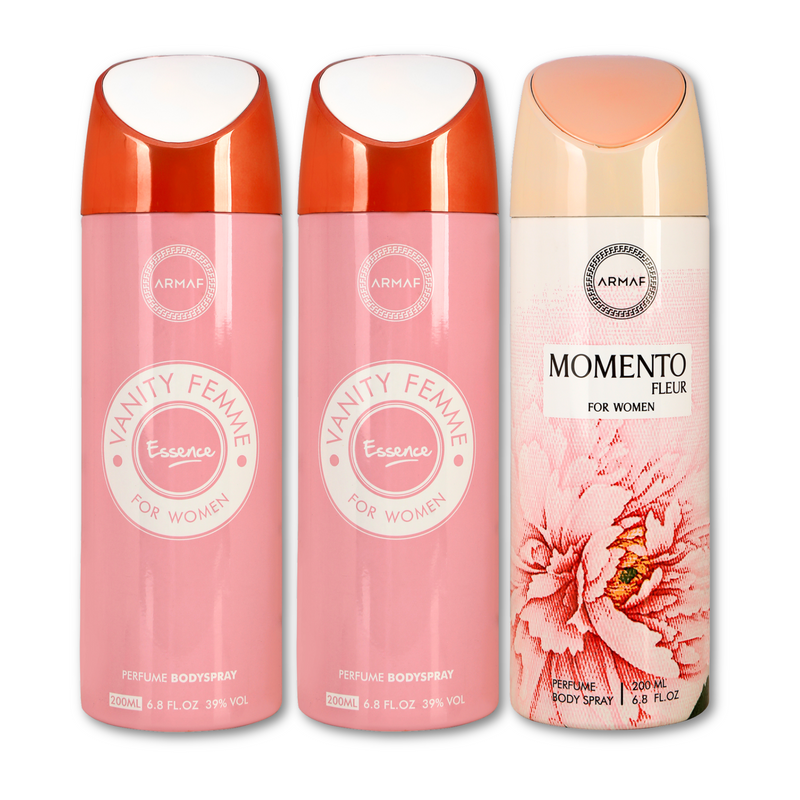 Armaf Vanity Femme Essence & Momento fleur Deodorants for Women - 200ML Each (Pack of 3)