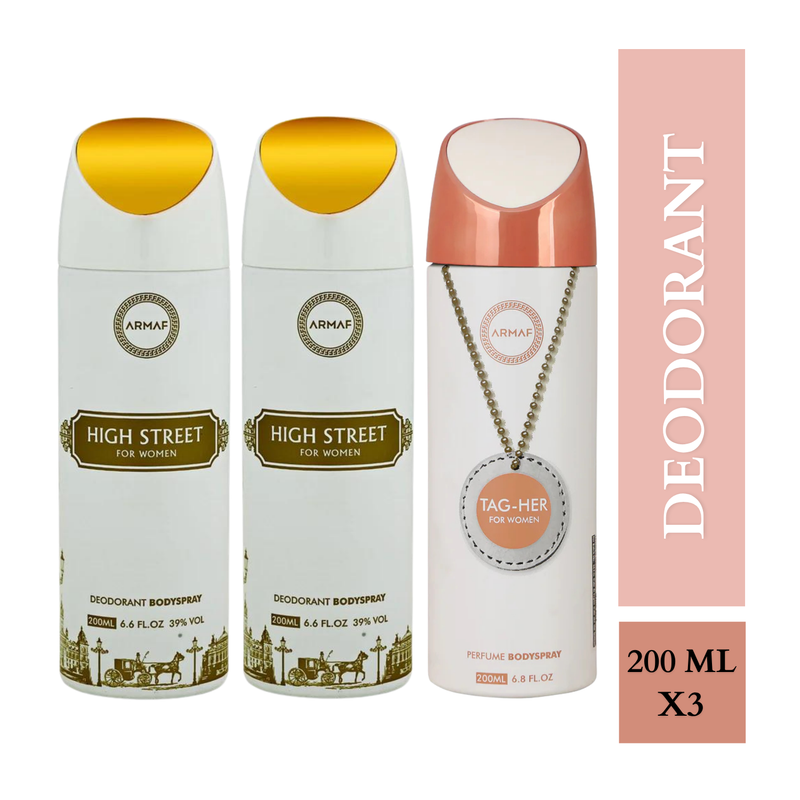 Armaf High Street & Tag Her  Deodorants for Women - 200ML Each (Pack of 3)