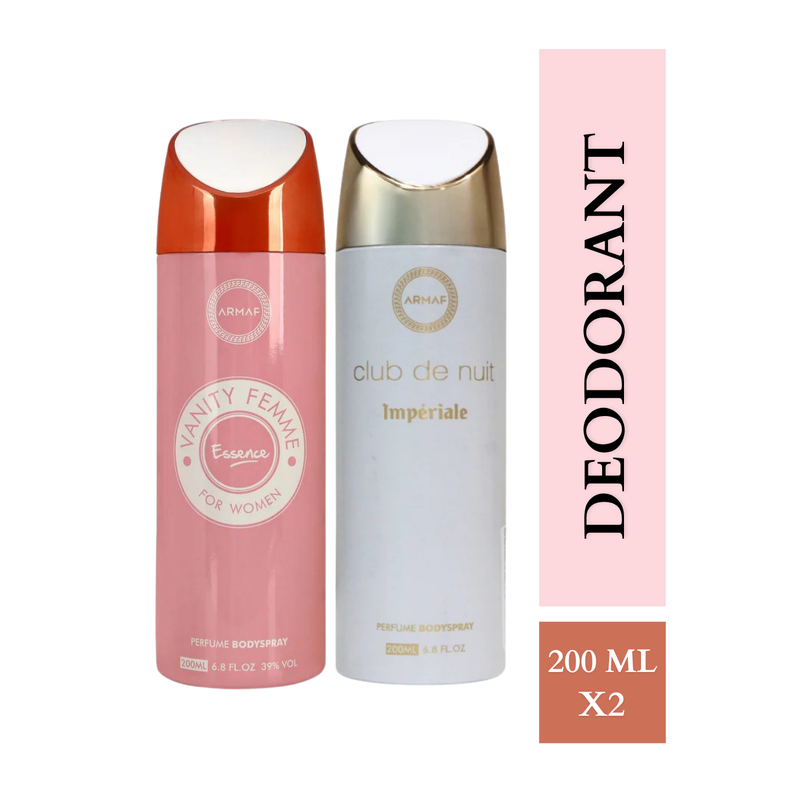 Armaf Vanity Femme Essence & Club De Nuit Imperiale Deodorants for Women 200ML Each (Pack of 2)