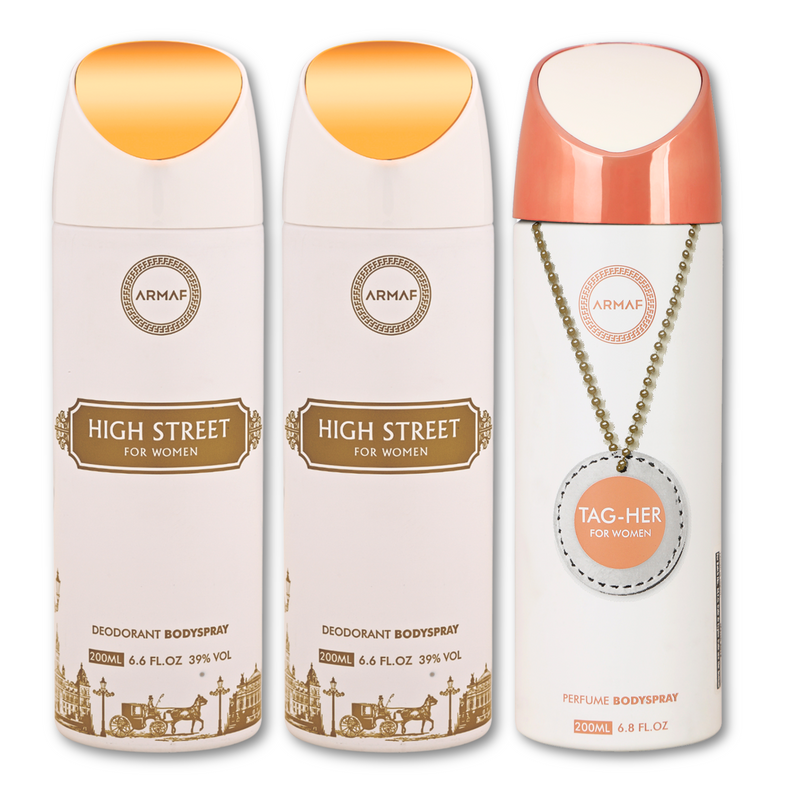 Armaf High Street & Tag Her  Deodorants for Women - 200ML Each (Pack of 3)