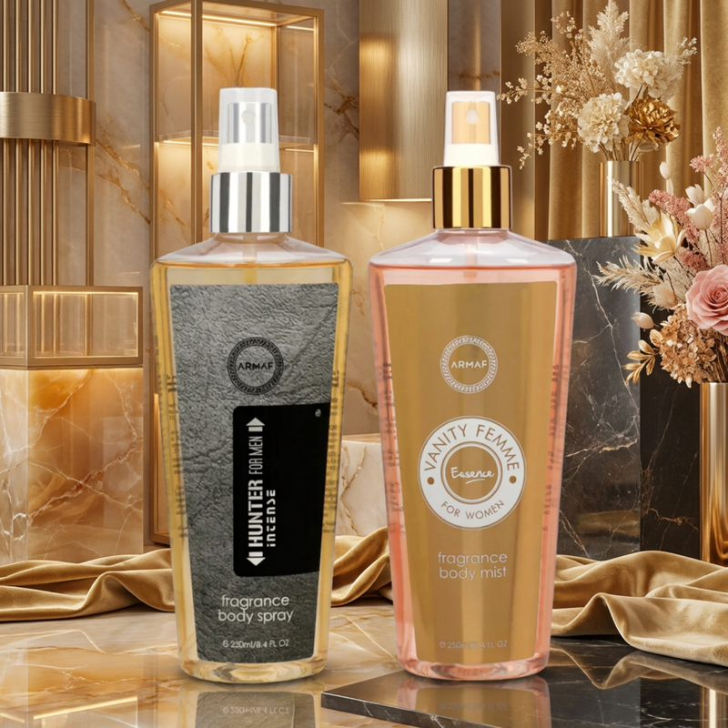 Armaf Hunter Intense & Vanity Femme Essence Fragrance Body Mist for Men & Women - 250ML Each (Pack of 2)