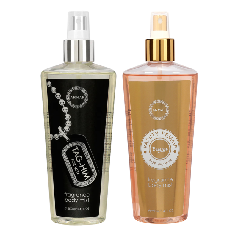 Armaf Tag Him & Vanity Femme Essence Fragrance Body Mist for Men & Women - 250ML Each (Pack of 2)